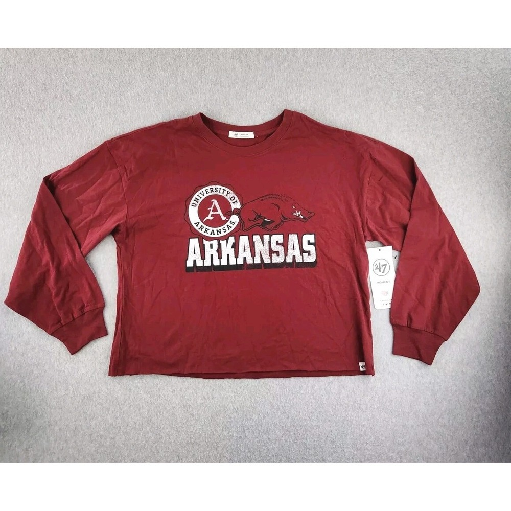 Women's '47 Cardinal Arkansas Razorbacks‎ Football Long Sleeve Crop  Sz MEDIUM